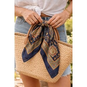 Vintage Davis & Catterall Paisley Cotton Bandana Scarf Navy Gold USA 20x20